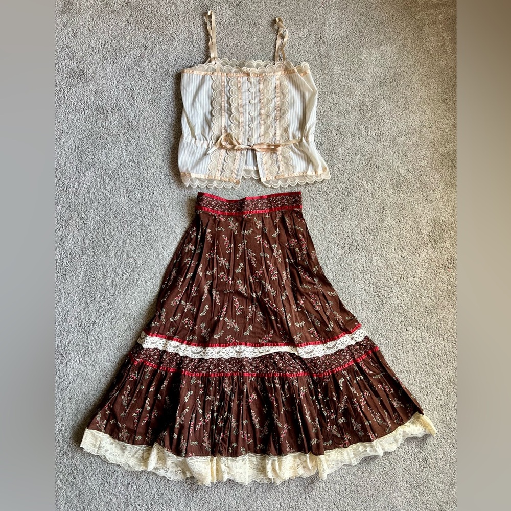 Vintage Gunne Sax Size 9 Floral Calico Prairie Set Blouse Skirt Cottagecore 70’s